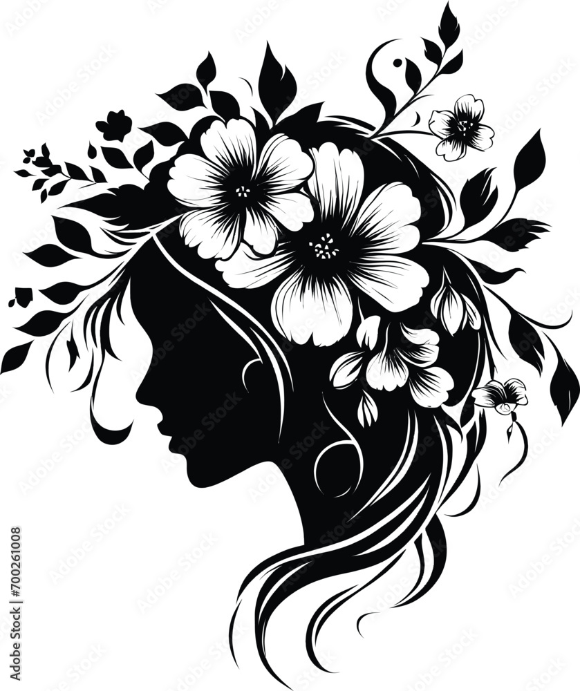 Beautiful woman with flower in hair silhouette vector for your design Beautiful woman with flower in hair silhouette vector for your design