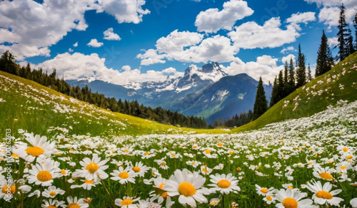 Hills covered in a variety of wildflowers in full bloom. Landscape background, Nature background, Flowers