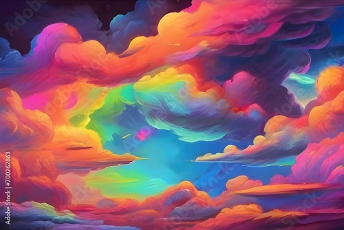 Neon Rainbow In The Clouds Generative Ai