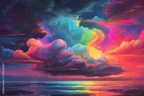 Neon Rainbow In The Clouds Generative Ai