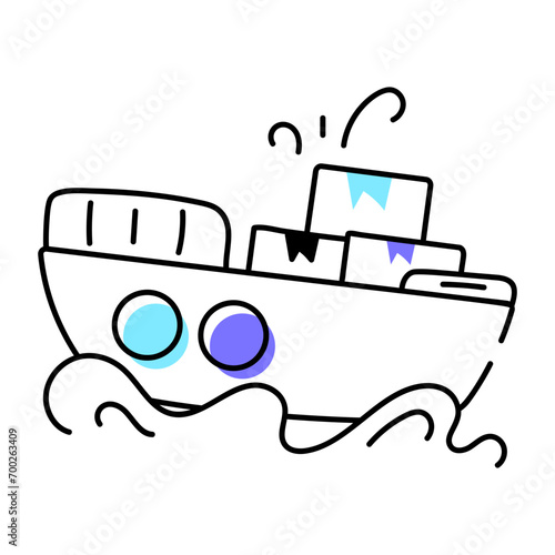 Modern doodle icon of a merchant ship 