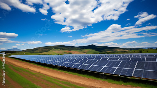 A solar farm in a rural area harnessing the power of the sun for clean energy.