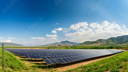 A solar farm in a rural area harnessing the power of the sun for clean energy.