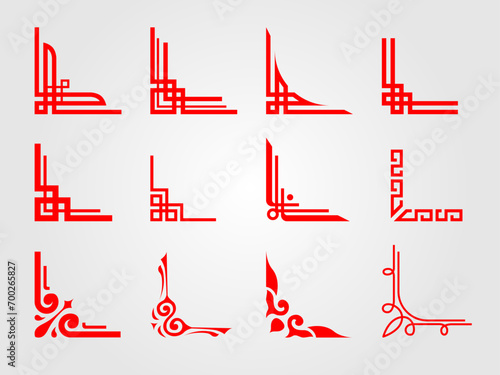 red line corner china border pattern for decoration frame asia culture design