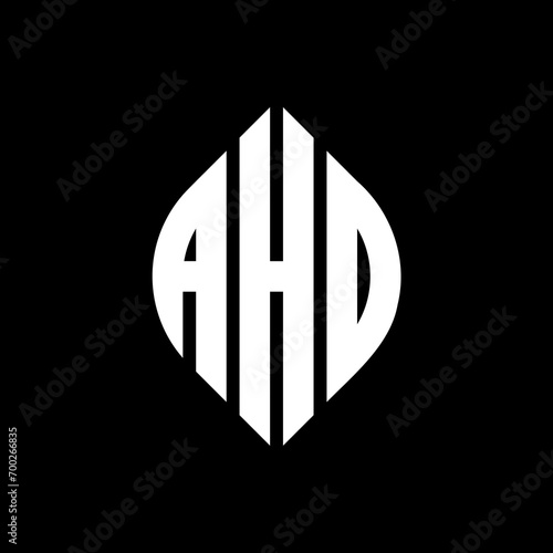 AHO circle letter logo design with circle and ellipse shape. AHO ellipse letters with typographic style. The three initials form a circle logo. AHO Circle Emblem Abstract Monogram Letter Mark Vector. photo