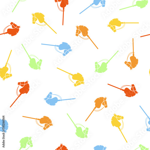 Seamless pattern of horses on stick. Hobbyhorsing baclground