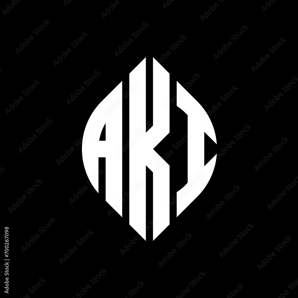 AKI circle letter logo design with circle and ellipse shape. AKI ellipse letters with typographic style. The three initials form a circle logo. AKI Circle Emblem Abstract Monogram Letter Mark Vector. AKI circle letter logo design with circle and ellipse shape. AKI ellipse letters with typographic style. The three initials form a circle logo. AKI Circle Emblem Abstract Monogram Letter Mark Vector.