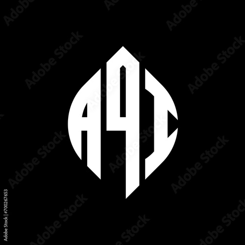 AQI circle letter logo design with circle and ellipse shape. AQI ellipse letters with typographic style. The three initials form a circle logo. AQI Circle Emblem Abstract Monogram Letter Mark Vector.