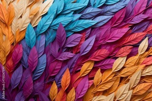 Colorful barley in the style of paper art, top view close up. Multicolored leaves