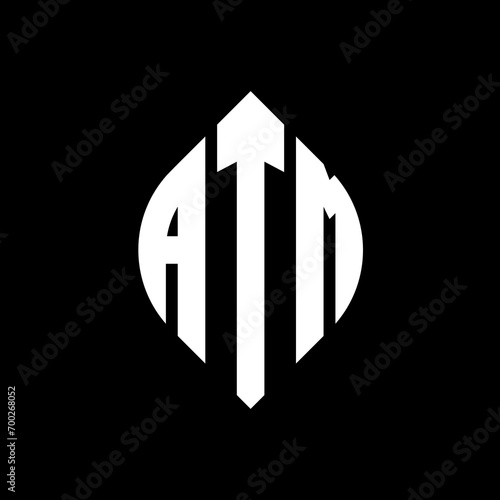 ATM circle letter logo design with circle and ellipse shape. ATM ellipse letters with typographic style. The three initials form a circle logo. ATM Circle Emblem Abstract Monogram Letter Mark Vector.