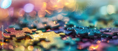 Blurred edges of colorful puzzle pieces. photo