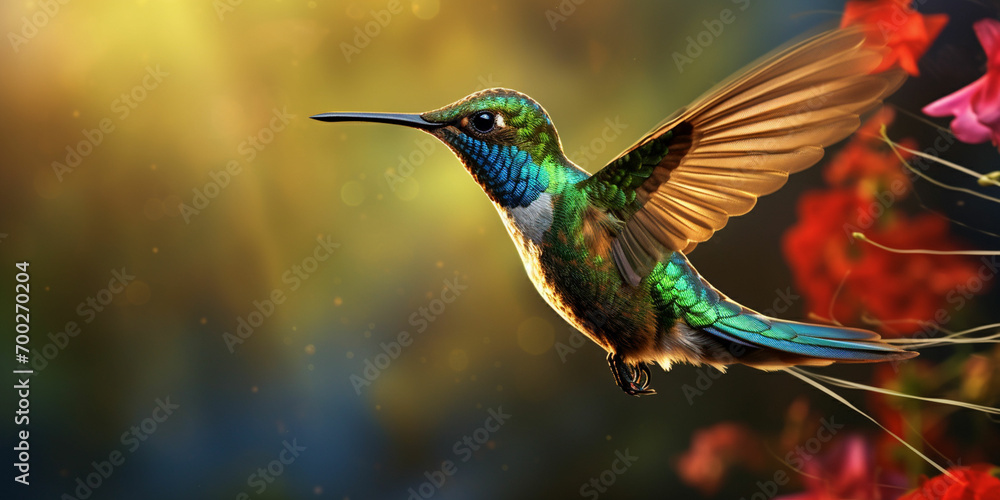 Obraz premium a hummingbird flying over a flower