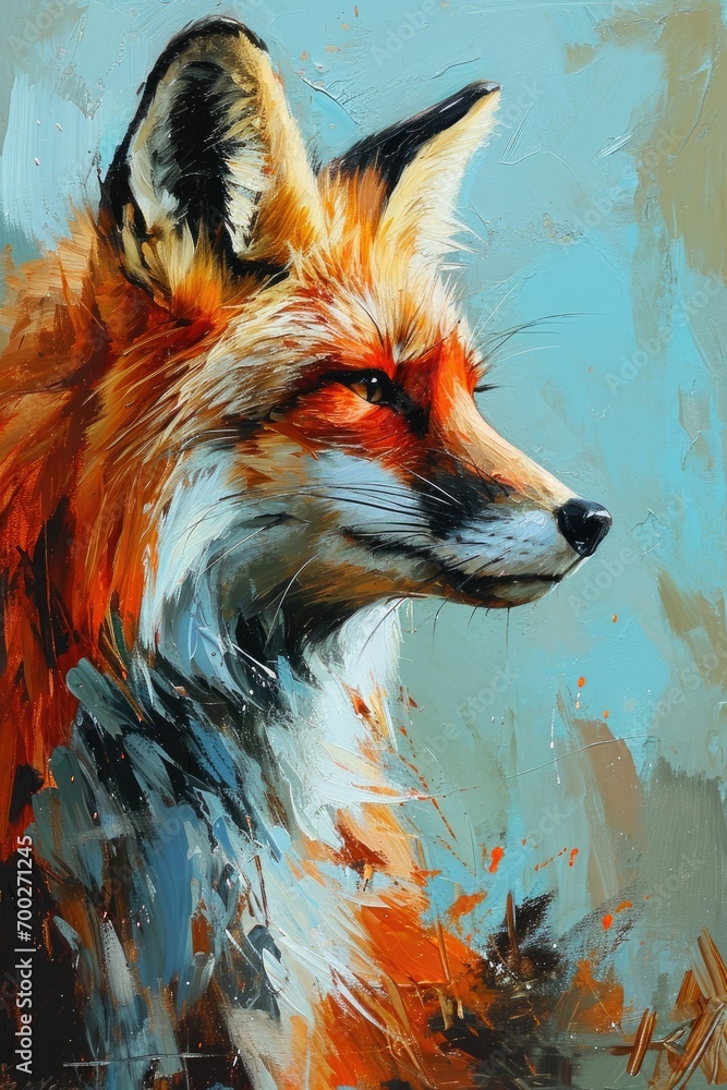 red fox in the style of vibrant colorism, painting