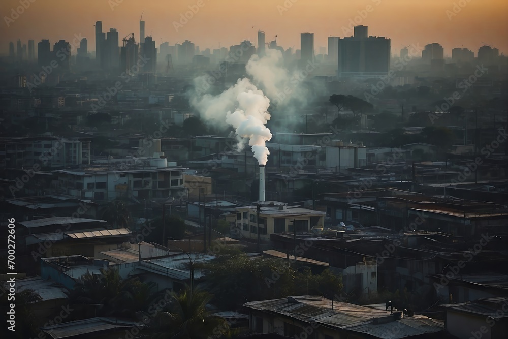 Urban City Air Pollution. Greenhouse Gases. Urban Area With Visible Air Pollution and Smog. Factory Producing Greenhouse Gases. Urban City Air Pollution. Greenhouse Gases. Urban Area With Visible Air Pollution and Smog. Factory Producing Greenhouse Gases.