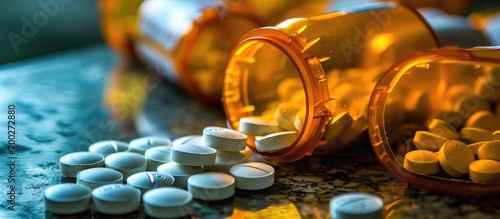 Medicare overdose caused by open prescription painkiller bottle in opioid crisis. photo