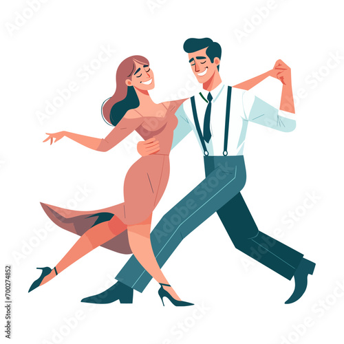 Man and woman tango dancing flat design vector illustration.