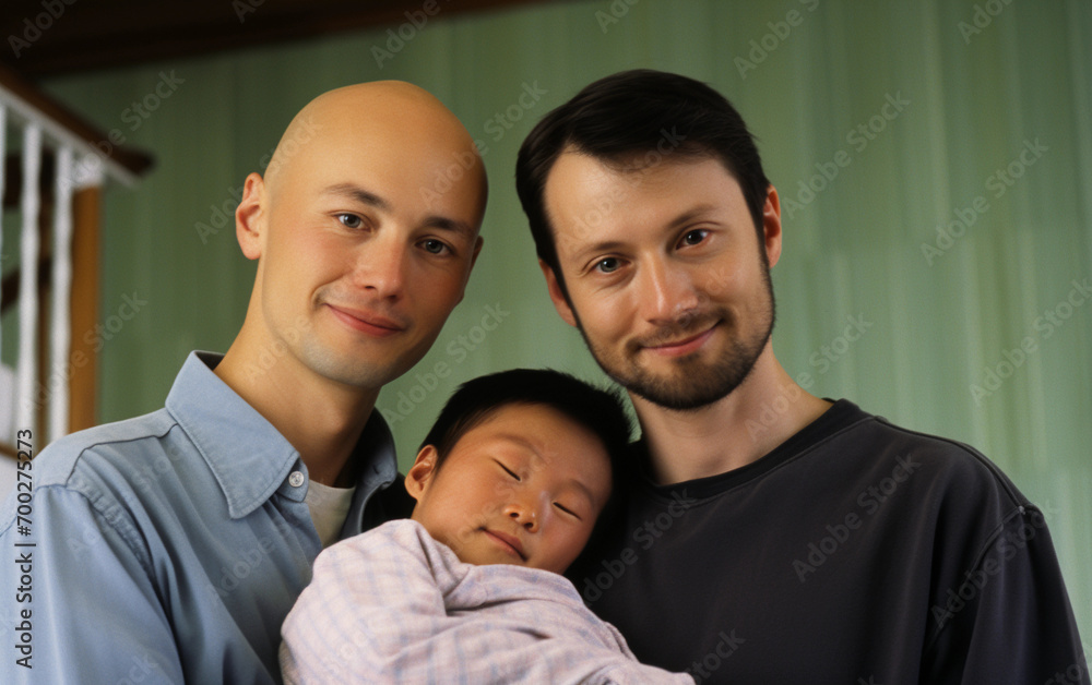 A Man Couple with Their Asian Adopted Son A Man Couple with Their Asian Adopted Son