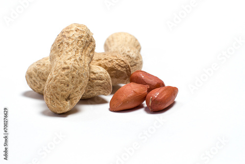 Peanuts on white background, peanuts for peanut butter and healthy eating