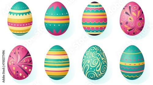 A colorful collection of decorated Easter eggs in a variety of patterns and colors, perfect for the spring holidays