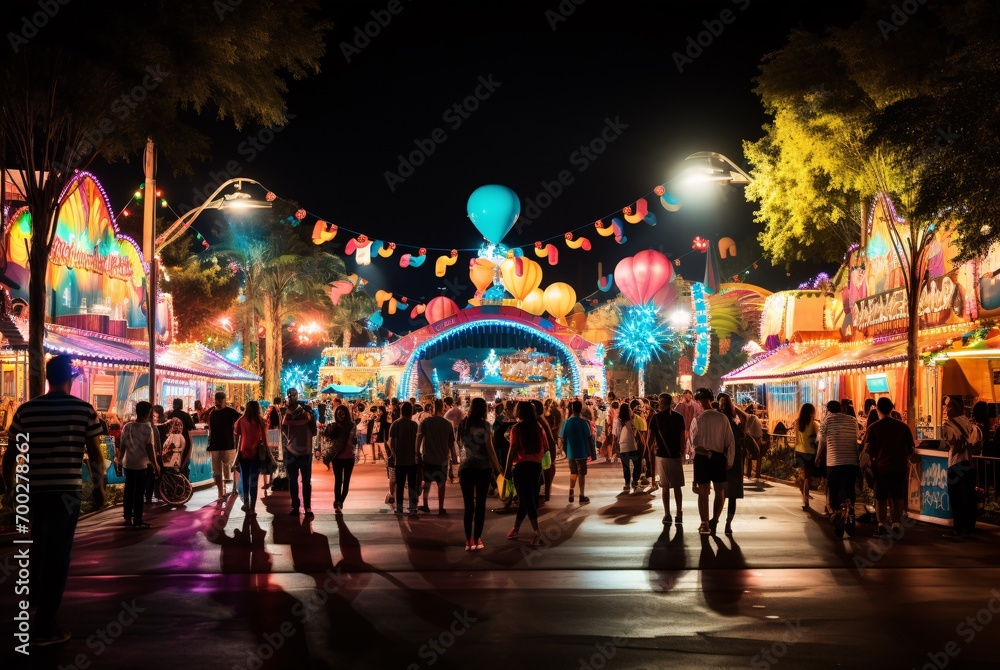 Families relish a night of joyous fun at a fanciful carnival of vivid rides and luminous lights.