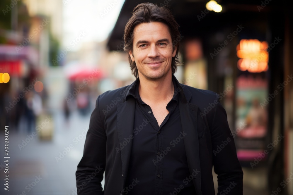 Obraz premium Handsome man in a city street. Looking at camera.