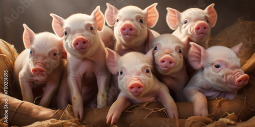 Pig farm. Little piglets. agriculture industry photo
