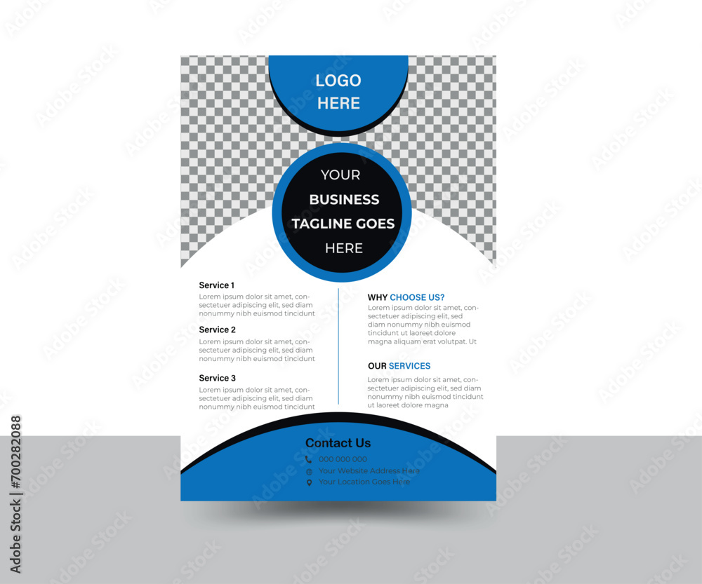 Business flyer, brochure design, magazine or flier mockup in blue & black colors,flyer in A4 size.