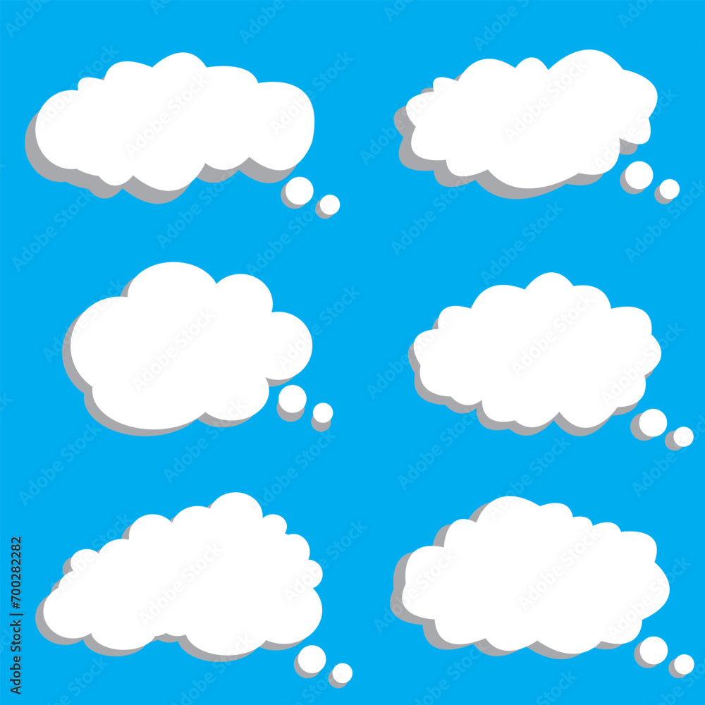 Cloud. Abstract white cloudy set isolated on blue background. Vector illustration.