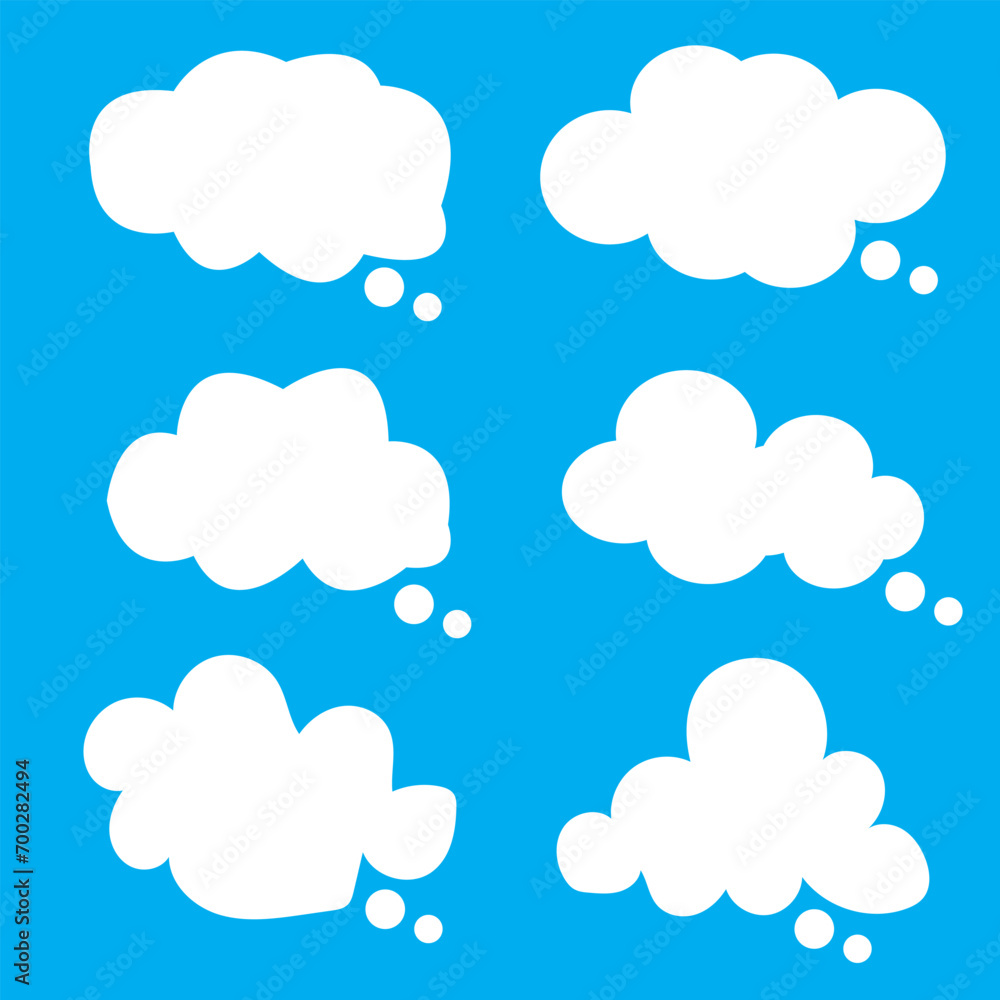 Cloud. Abstract white cloudy set isolated on blue background. Vector illustration.