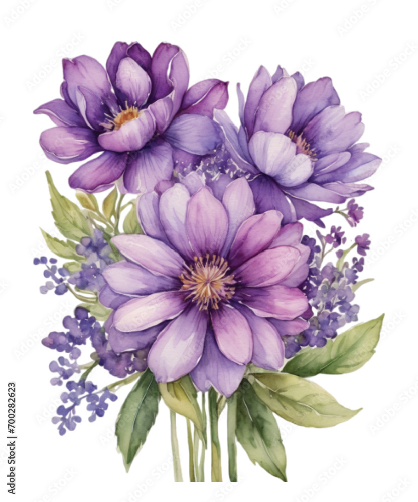Obraz premium Seamless border with purple watercolor flowers isolated on white background