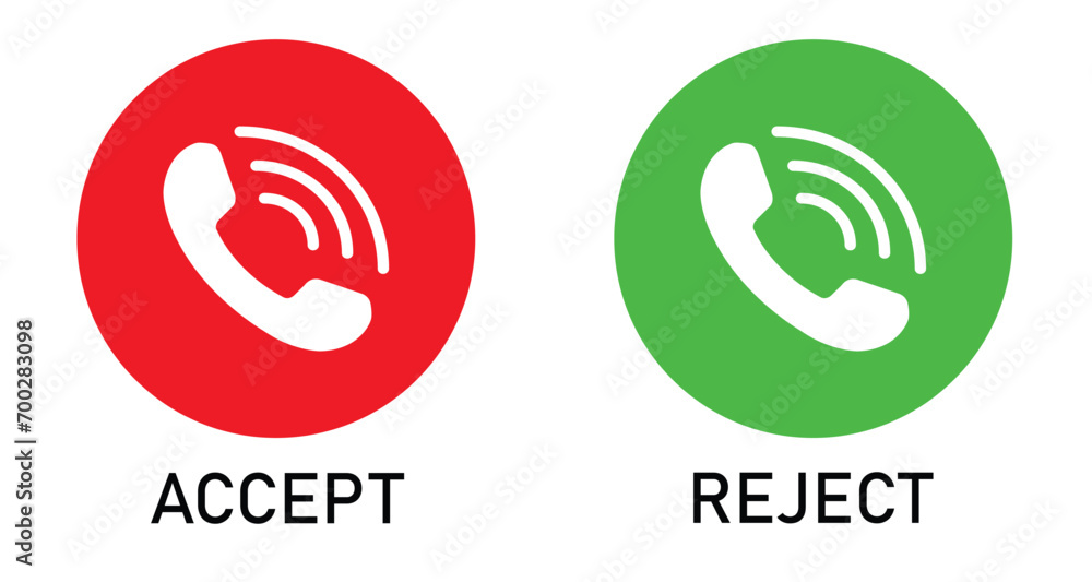 Accept and Reject Phone Call Buttons, Vector set phone call icons. Accept the call and decline the handset button.