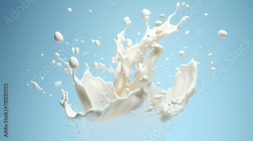 Splash of milk isolated on blue background. 3d rendering.