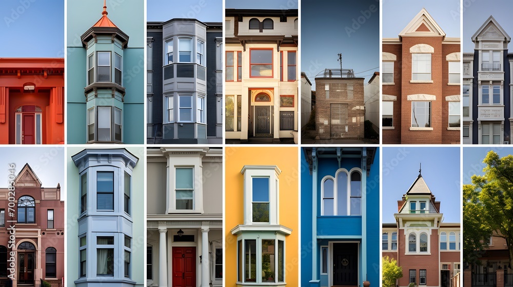 Collage of houses in London, United Kingdom. Colorful houses.