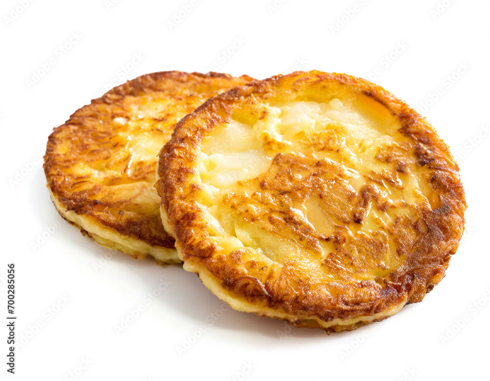 Rösti isoliert auf weißen Hintergrund, Freisteller Rösti isoliert auf weißen Hintergrund, Freisteller