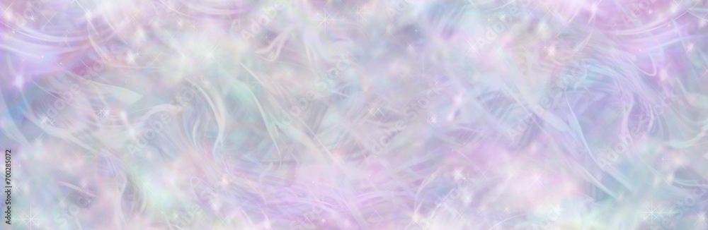 Misty sparkling wispy ethereal wide website banner template - pink lilac blue messy disordered magical fairy like background ideal for spiritual healing theme
