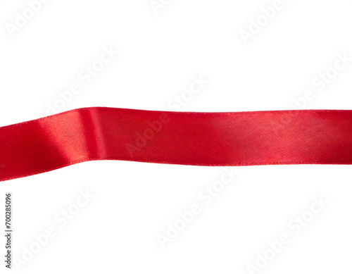 Rotes Band lang gezogen isoliert auf weißem Hintergrund, Freisteller
