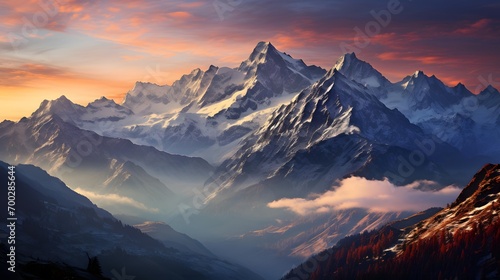 Panoramic view of the mountains at sunset. Caucasus, Russia © Iman