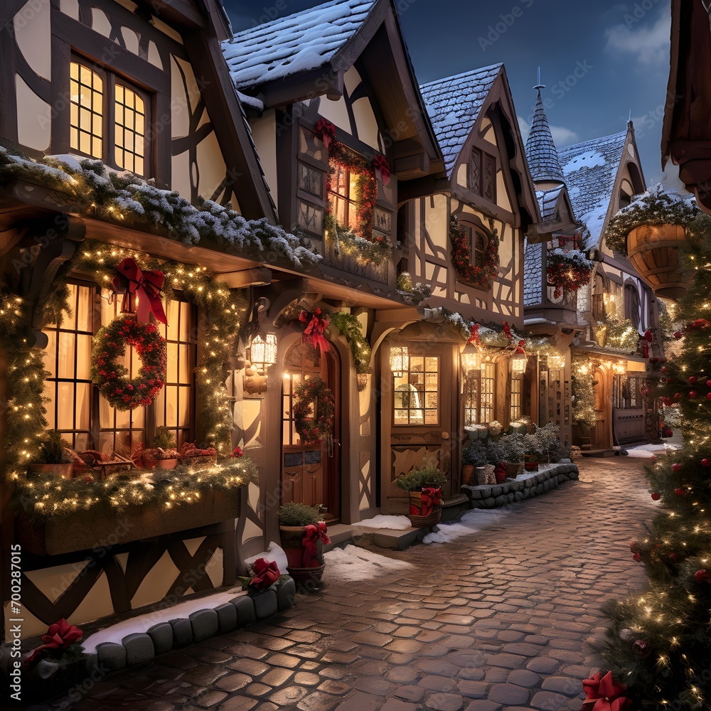 Christmas decorations in the old town of Rothenburg ob der Tauber