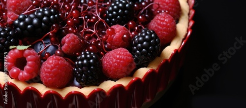 Berry decoration on pie pastry by pastry chef. photo