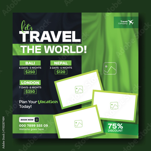 Travel ads promotional social media post template design