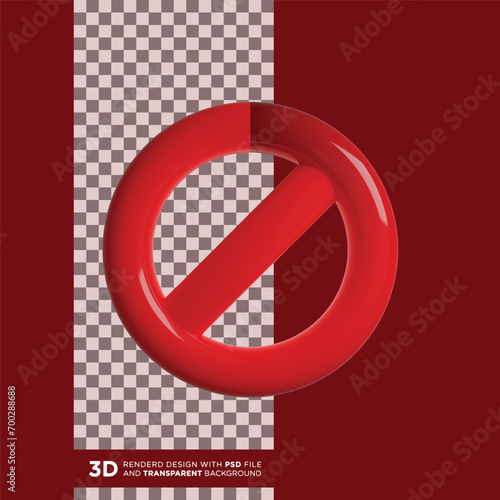 3D rendered red prohibited or not allow or alert icon design with transparent background.