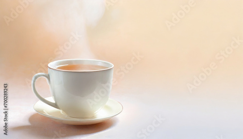 Cup of tea and steam on a light background