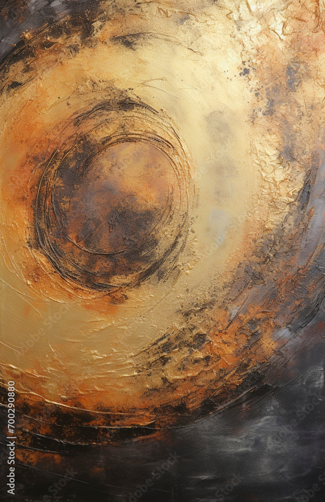 Cosmic Orbs on Rustic Gold Background

