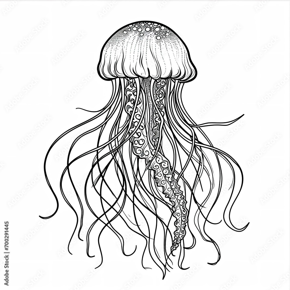 Minimalistic Cute Jellyfish Full Body Line Art
