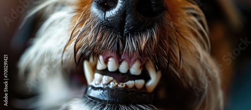Close-up picture of a dog's teeth with tartar or plaque. photo