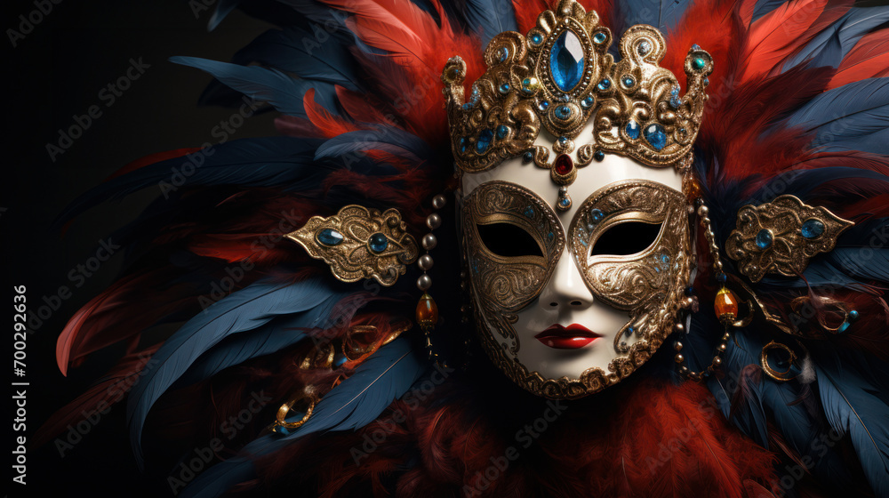 Carnival masquerade, Venetian mask with opulent feathers and gems