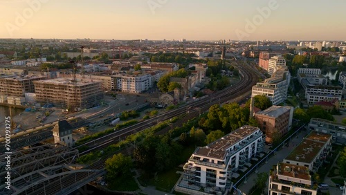 Techno club ost renate city Berlin Germany. Nice aerial top view flight drone photo