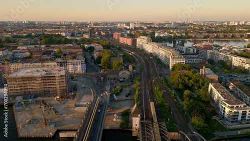 club ost renate train, city Berlin Germany. Magic aerial top view flight drone photo