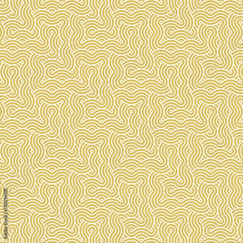 Abstract geometric yellow japanese overlapping circles lines and waves pattern