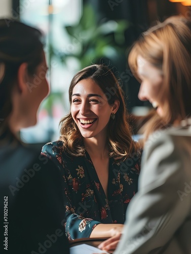 professional businesswoman and female colleagues having a meeting. group and team share ideas, collaboration and partnership. generative AI